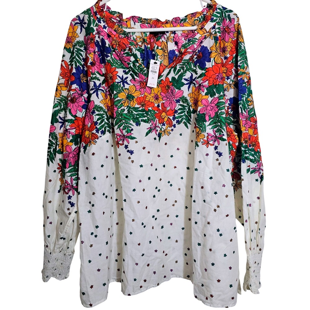 Talbots‎ Plus 2X Floral Print Top Multicolor Long Sleeve Womens Blouse Colorful
